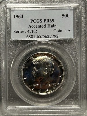 1964 Silver Proof Kennedy Half Dollar Accented Hair 50C PCGS PR65
