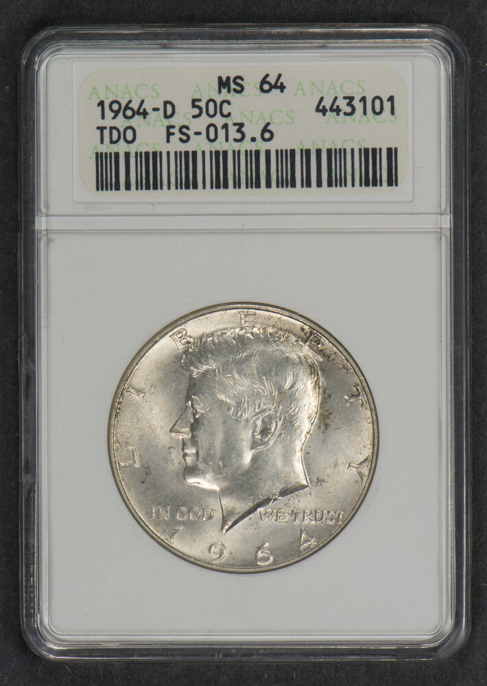 1964-D Kennedy Half Dollar - Error Tripled Die TDO FS-013.6 ANACS