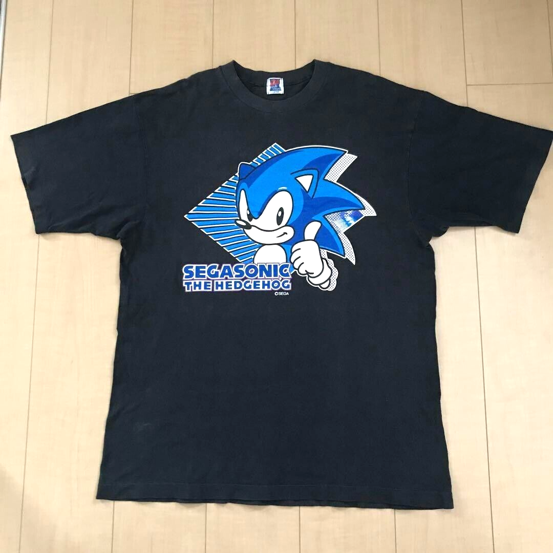 Vintage 1990's SONIC THE HEDGEHOG T-SHIRT Size L Black SEGA Made