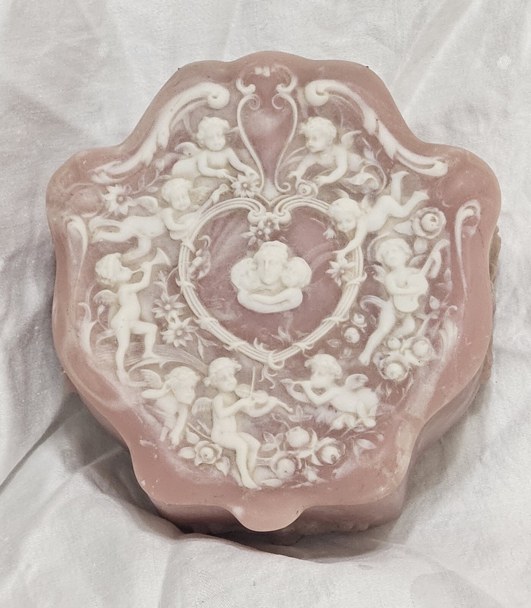 Vintage Genuine Incolay Stone Jewelry Trinket Box Cherubs