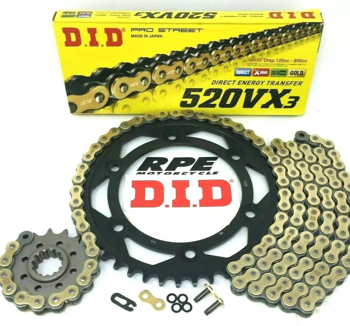 2007-2015 Kawasaki ZX6R Ninja DID VX3 Gold 520 QA 15/43 Chain and