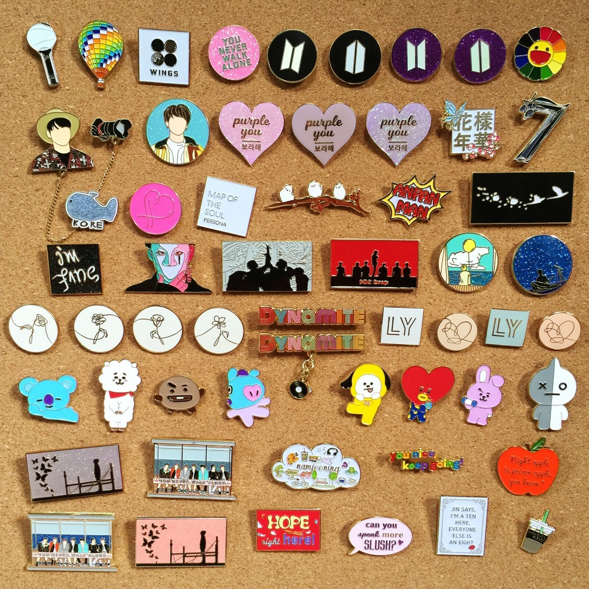 BTS Premium Gold Enamel Pin Badge & Keyring RM Jin SUGA j-hope