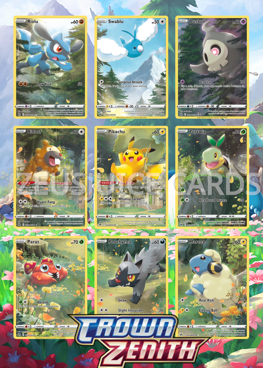 Crown Zenith Galarian Gallery 9 Card Set - Pikachu GG30 GG26-GG34