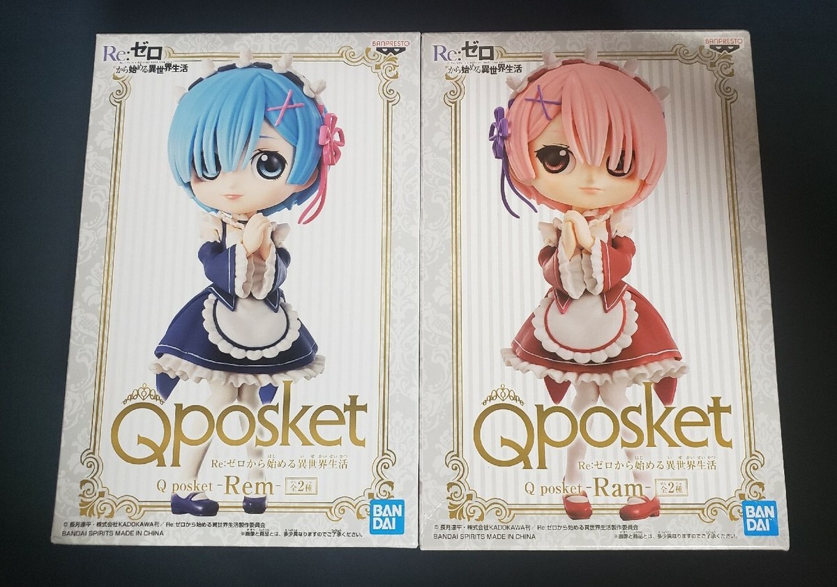 Q posket Re:Zero Rem Ram Figure blue red Color Set BANPRESTO