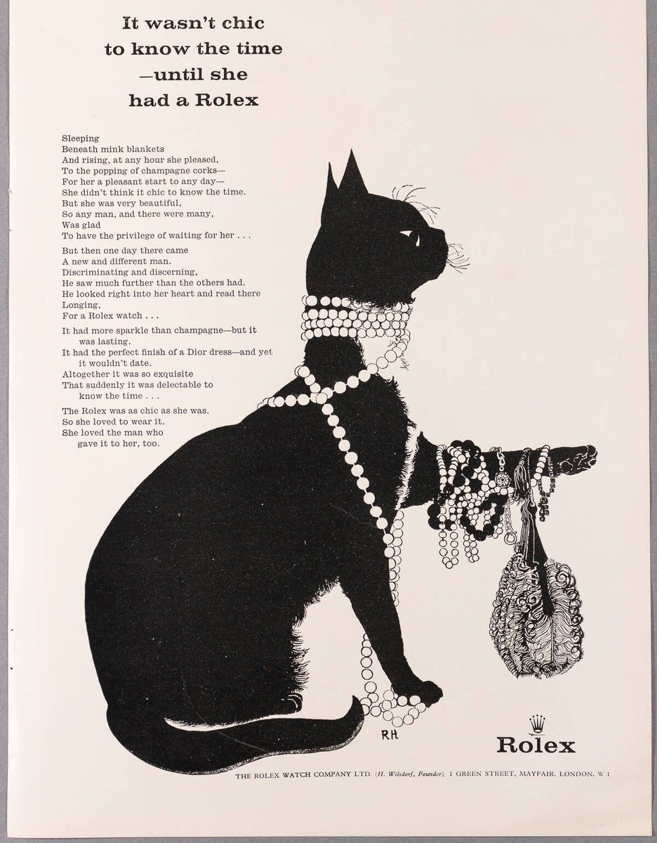 Rolex watch BLACK CAT genuine VTG ad ORIGINAL MAGAZINE PAGE advert