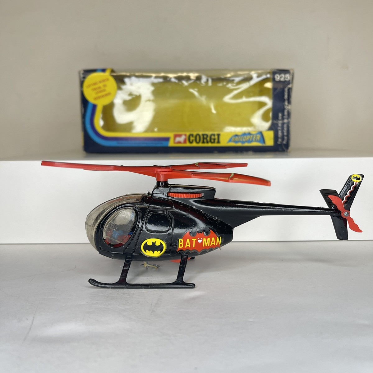 Vintage Corgi 925 Batcopter Diecast Helicopter Batman Figure Winch