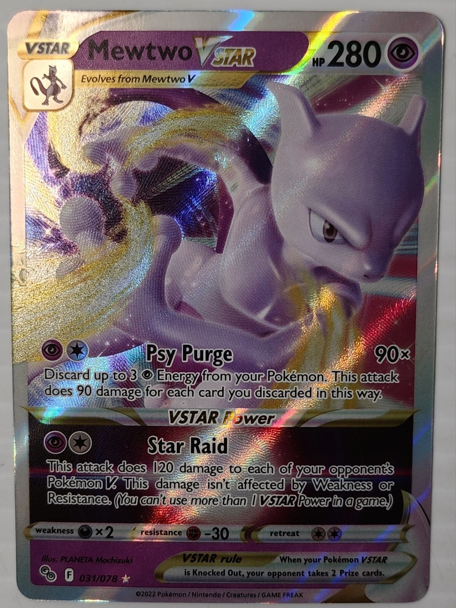 Pokémon Mewtwo VStar HP280 Holo Rare 031/078 Pokémon Go 2022 PF NM