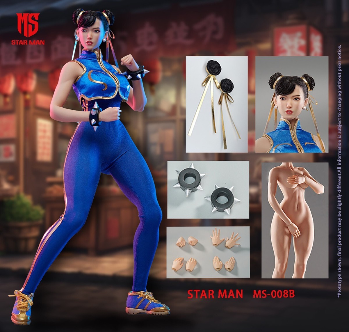 1/6 STAR MAN MS-008B Female Fighter Chunli Figure Tight Jumpsuit