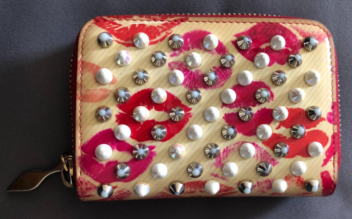 Christian Louboutin coin wallet spike studs kiss lip mark Zip