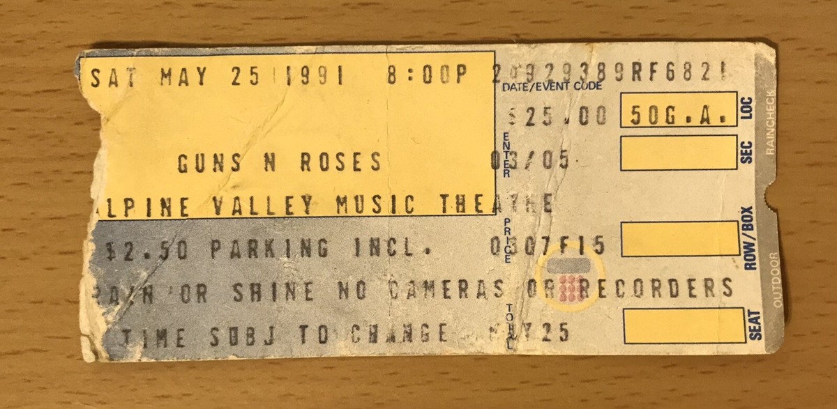 1991 GUNS N' ROSES ALPINE VALLEY CONCERT TICKET STUB USE YOUR