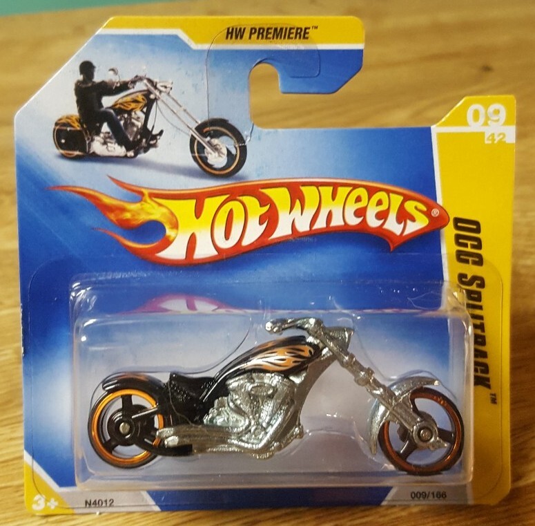 Hot Wheels OCC Splitback Motorcycle Black w/ Flames 1:64 Short