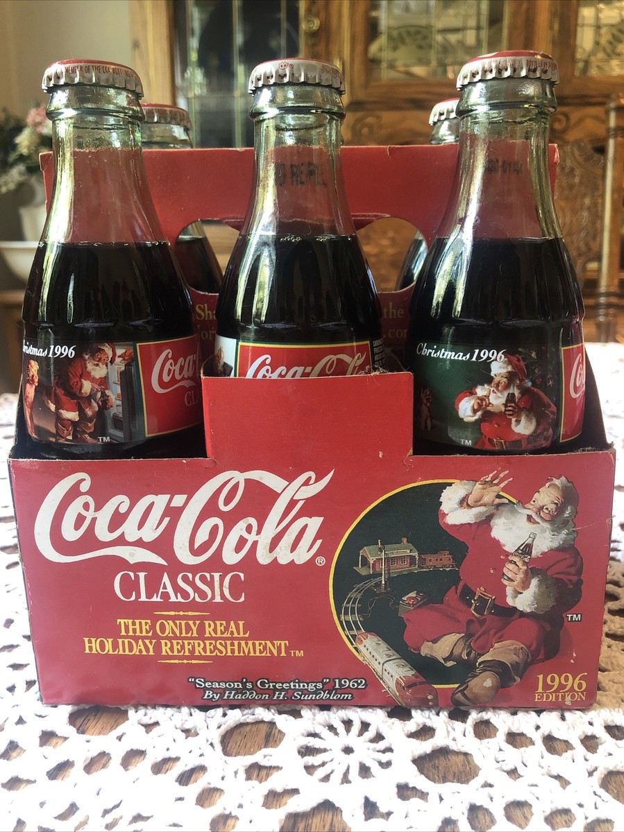 Coca Cola Christmas 1996 Edition Coke Bottles Santa 6-Pack 8 Oz