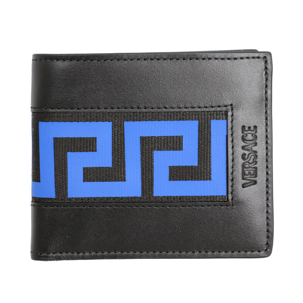 BRAND NEW VERSACE LA GRECA MENS BLACK LEATHER BIFOLD WALLET