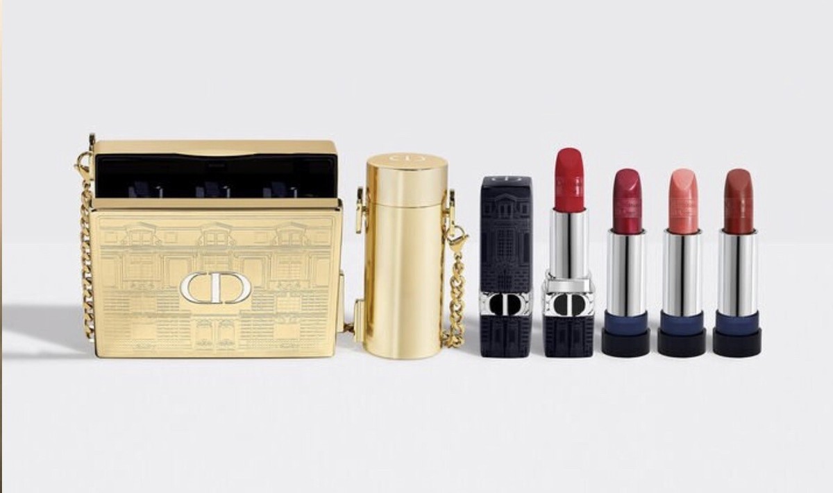 DIOR ROUGE Gold Minaudiere Purse Clutch Handbag Evening Lipstick