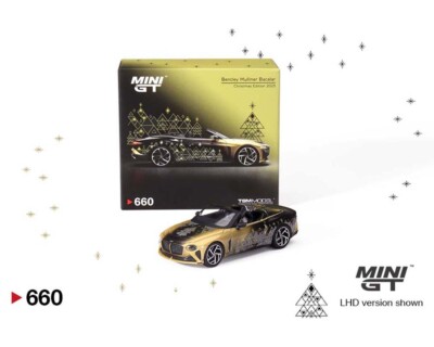 MINI GT BENTLEY MULLINER BACALAR 2023 CHRISTMAS 1:64 BLACK $ GOLD