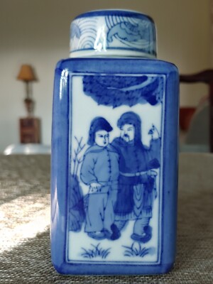 青花瓷太平天国文官武将圣母茶叶罐Chinese Blue White Porcelain