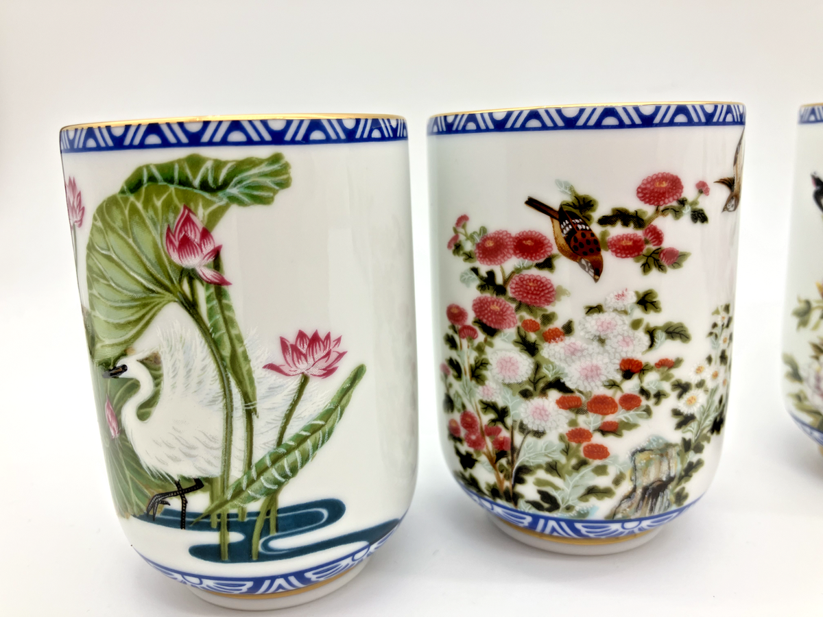 Vintage 1985 COMPLETE SET: 12 Franklin Mint Porcelain Sake/Tea