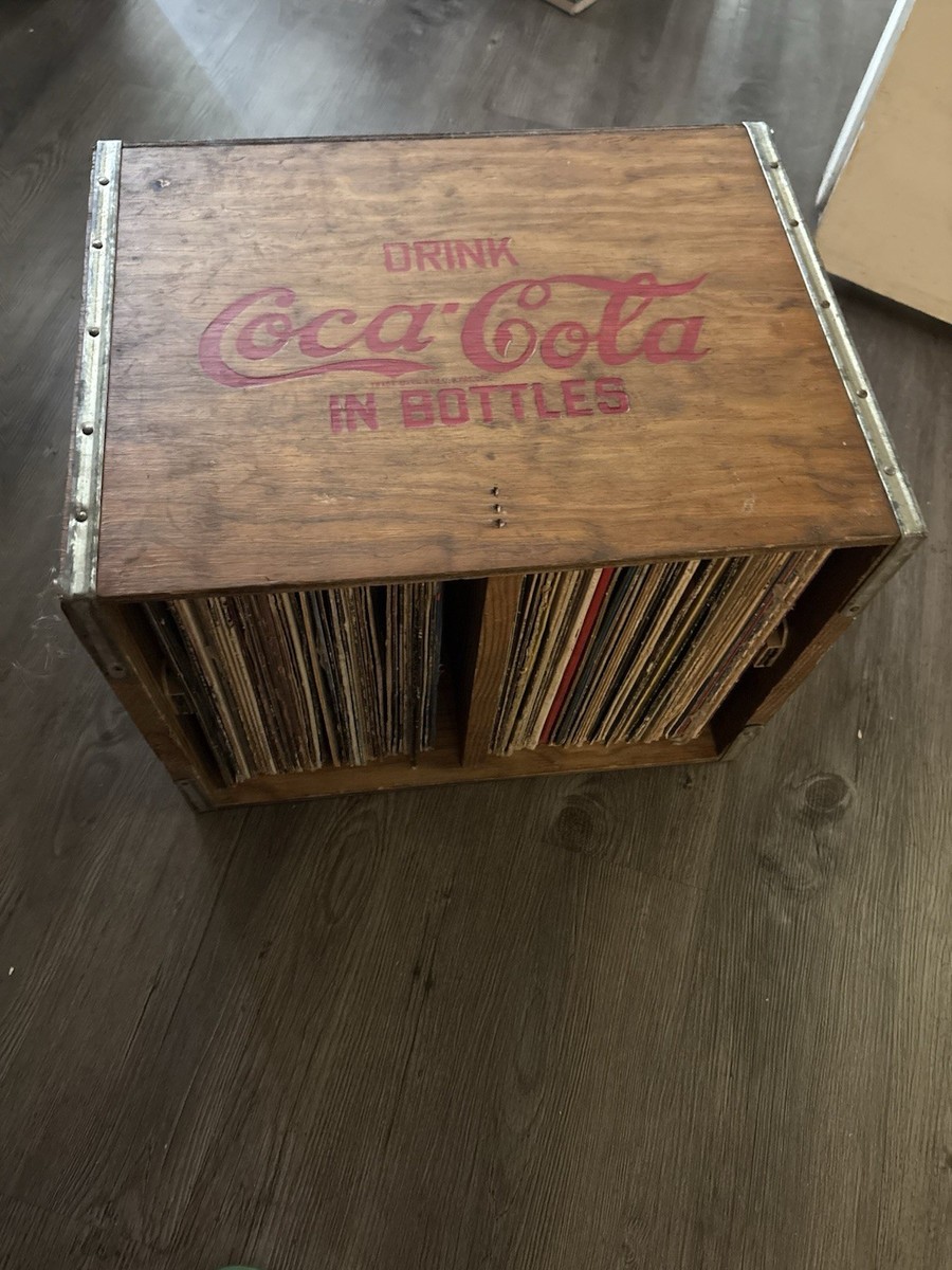 NICE Rare Coca Cola Wooden Box Vinyl Record Holder Crate Real