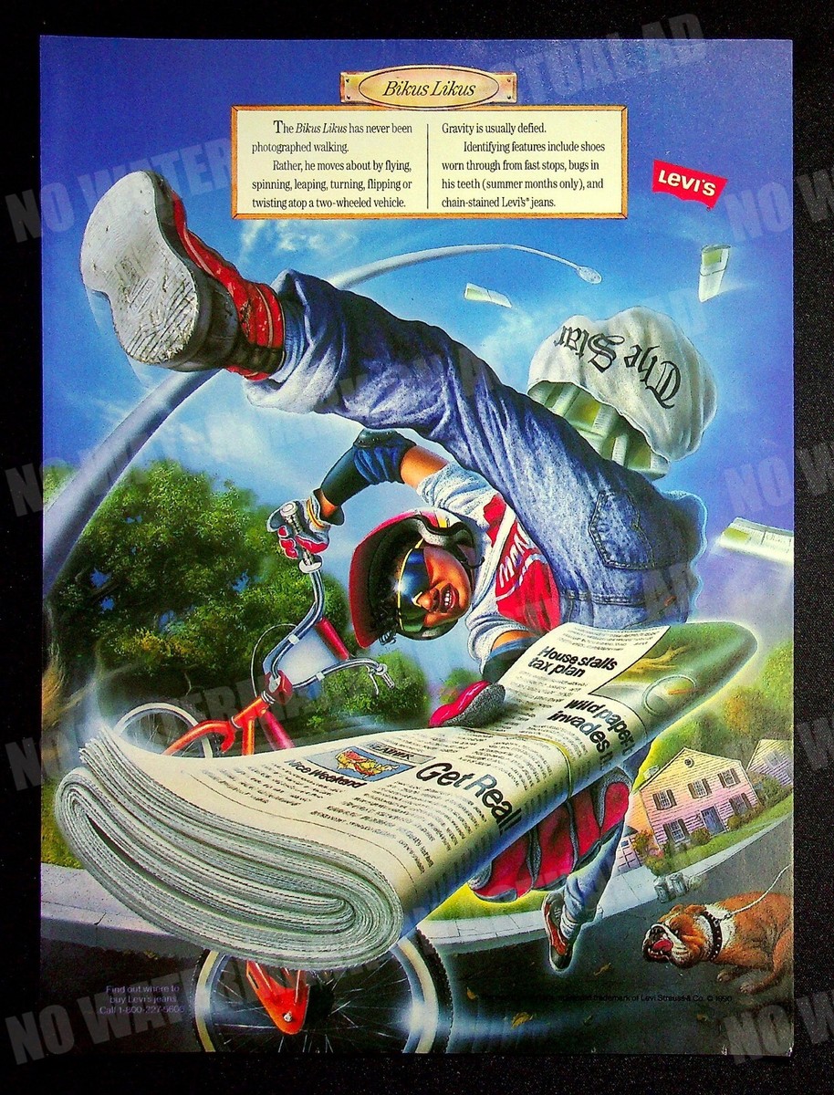 Levi's Blue Jeans Paper Boy 1990 Trade Print Magazine Ad Poster
