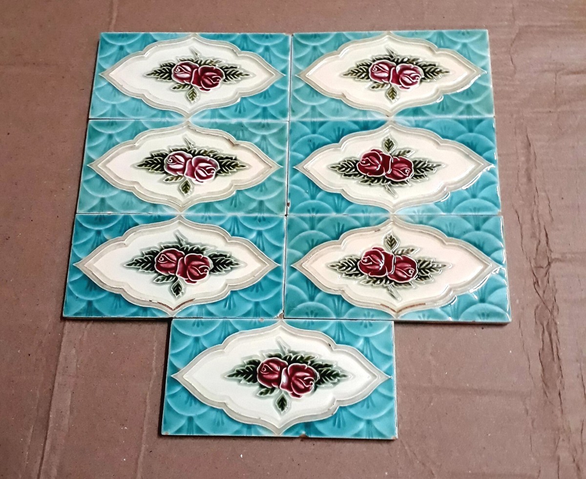 Vintage Japan tiles 7 Piece Flower Design DANTO (D K) Mark Tile