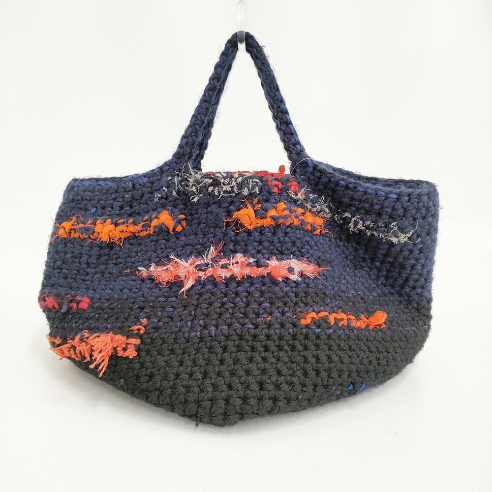 DANIELA GREGIS Ripped Crochet Wool Linen Tote Bag Black navy 5