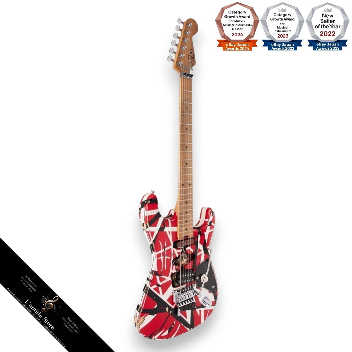 EVH Striped Series Frankenstein Frankie Red with Black Stripes