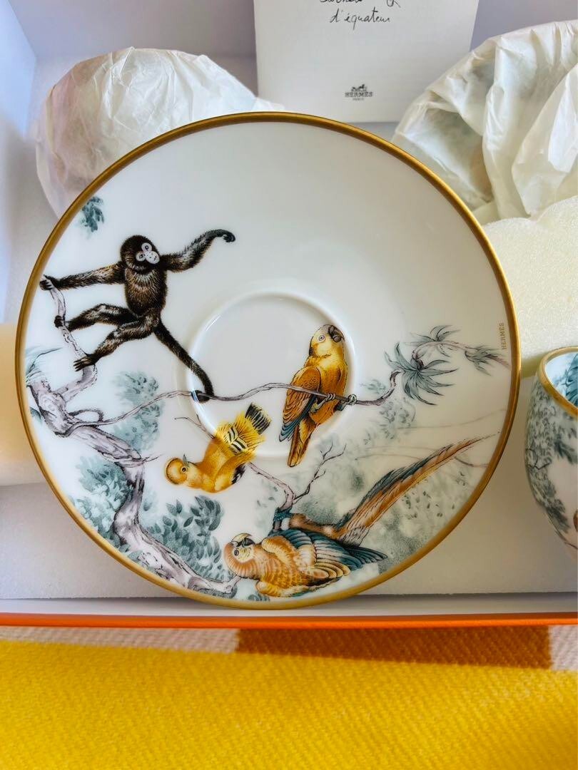 Hermes Carnets D'Equateur Tea Cup & Saucer Pair Robert Dallet