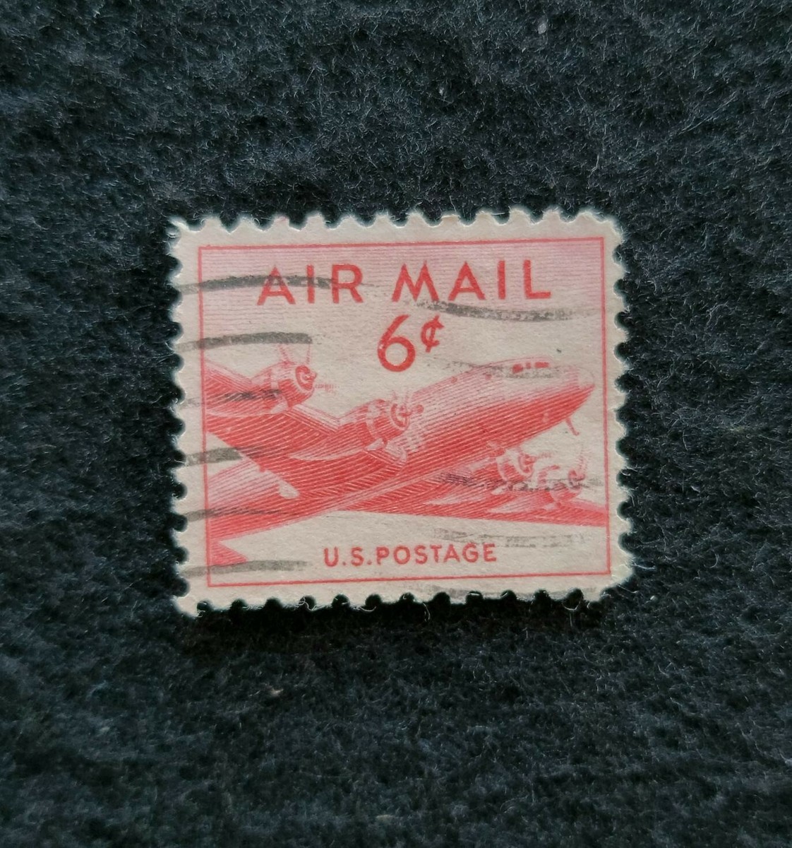 レア1940年代のレッドエアメール6セント使用済切手 RARE 1940S RED 6