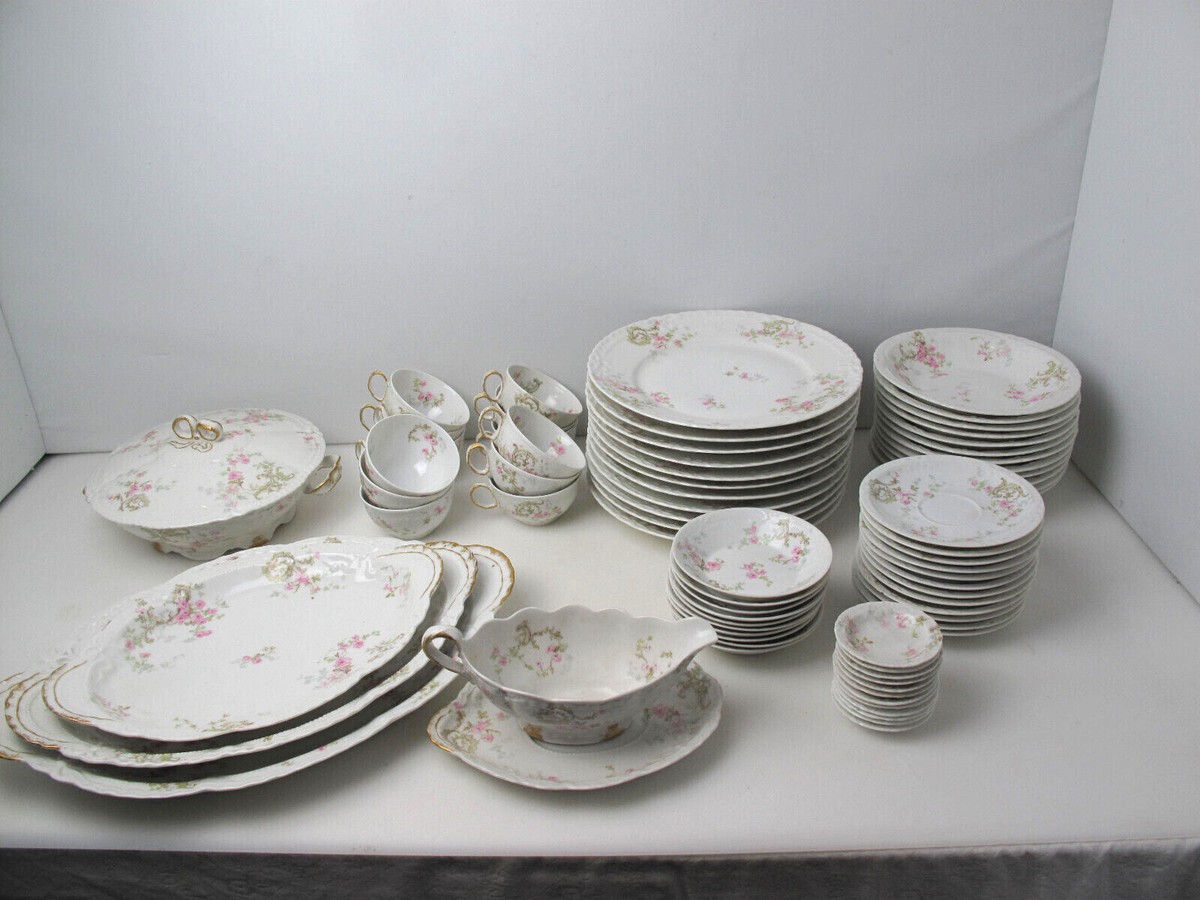 Vintage Rare 76 piece Theodore Haviland/Limoges France Pink Roses