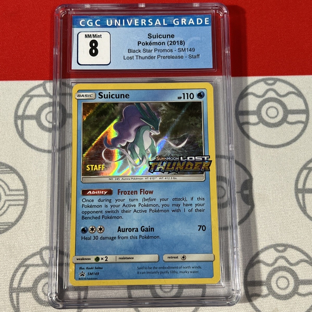 CGC 8 STAFF Suicune SM149 Lost Thunder Prerelease Stamp Pokemon