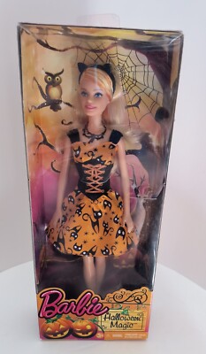 Mattel Barbie Doll 2014 Halloween Magic Orange/Black Cat Dress