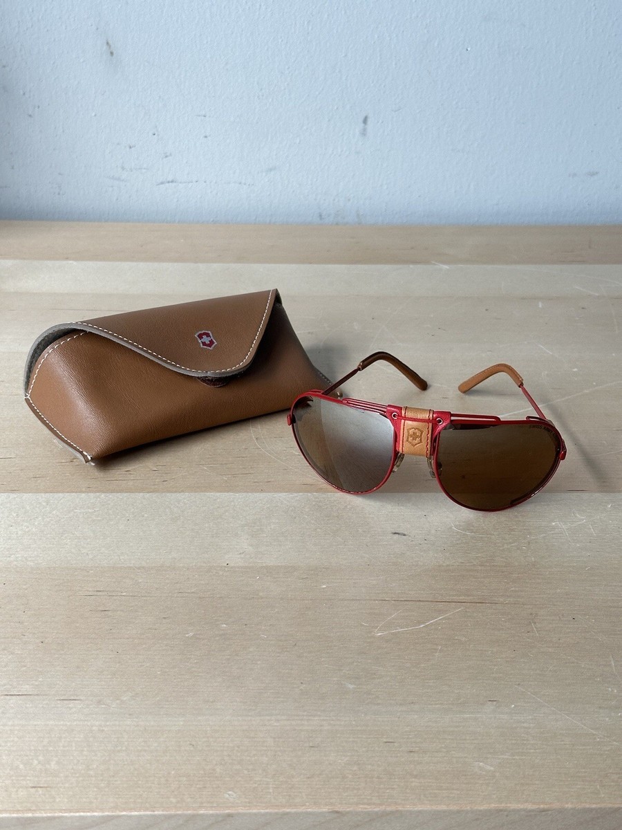 Vintage Swiss Army Sunglasses Aviator 4000 Men - Red W/ Leather
