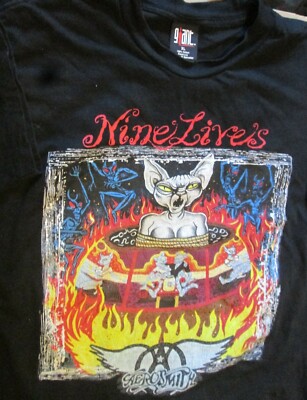 Vintage 1990s AEROSMITH Nine Lives Tour tee T Shirt Size XL Giant