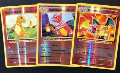 REVERSE HOLO Charizard 11/108 + Charmeleon + Charmander 3-CARD SET
