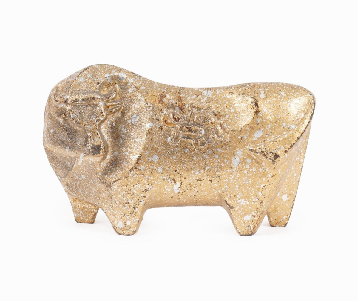 Saegusa Sotaro Cast Iron Bull Figurine Japanese Okimono Sculpture