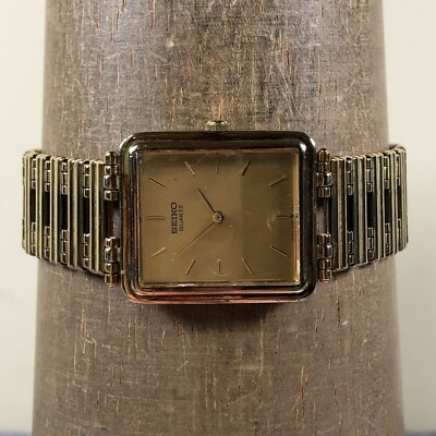 Vintage Seiko Men 6530-5759 Dress Gold Dial Tank Quartz Analog