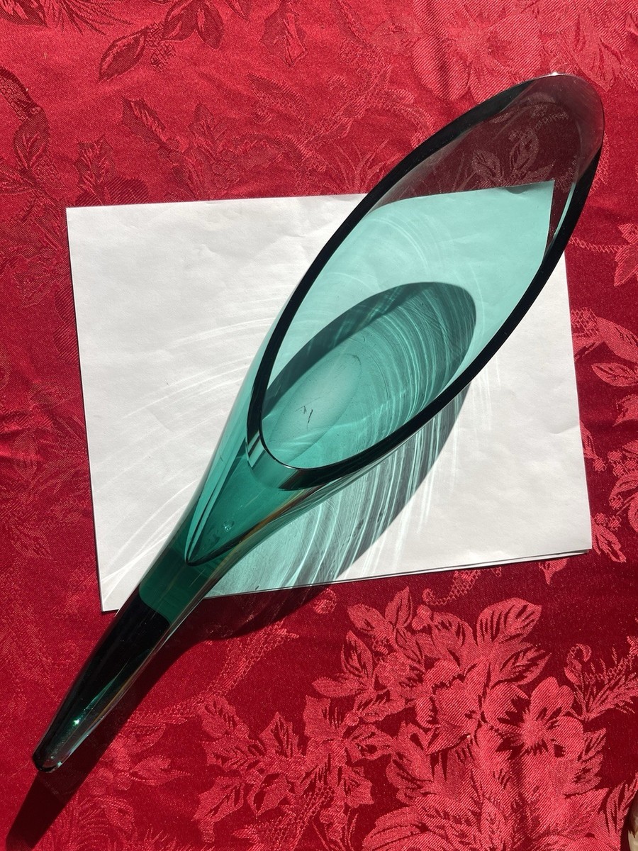 1960s Blenko Art Glass Cornucopia Horn Teal Blue-green 19” glass