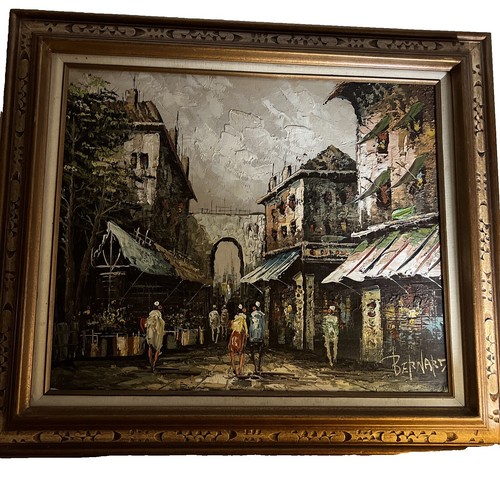 マリオ・パッソーニ作 「Café De Paris」(油絵) Mario Passoni (Italy)