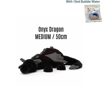 jellycat Onyx Dragon Plush Toy M Size 50cm Black With 10ml Bubble