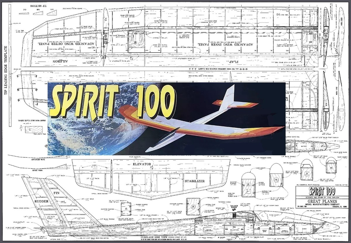 Great Planes Model Airplane Plans (RC): SPIRIT 100 99½
