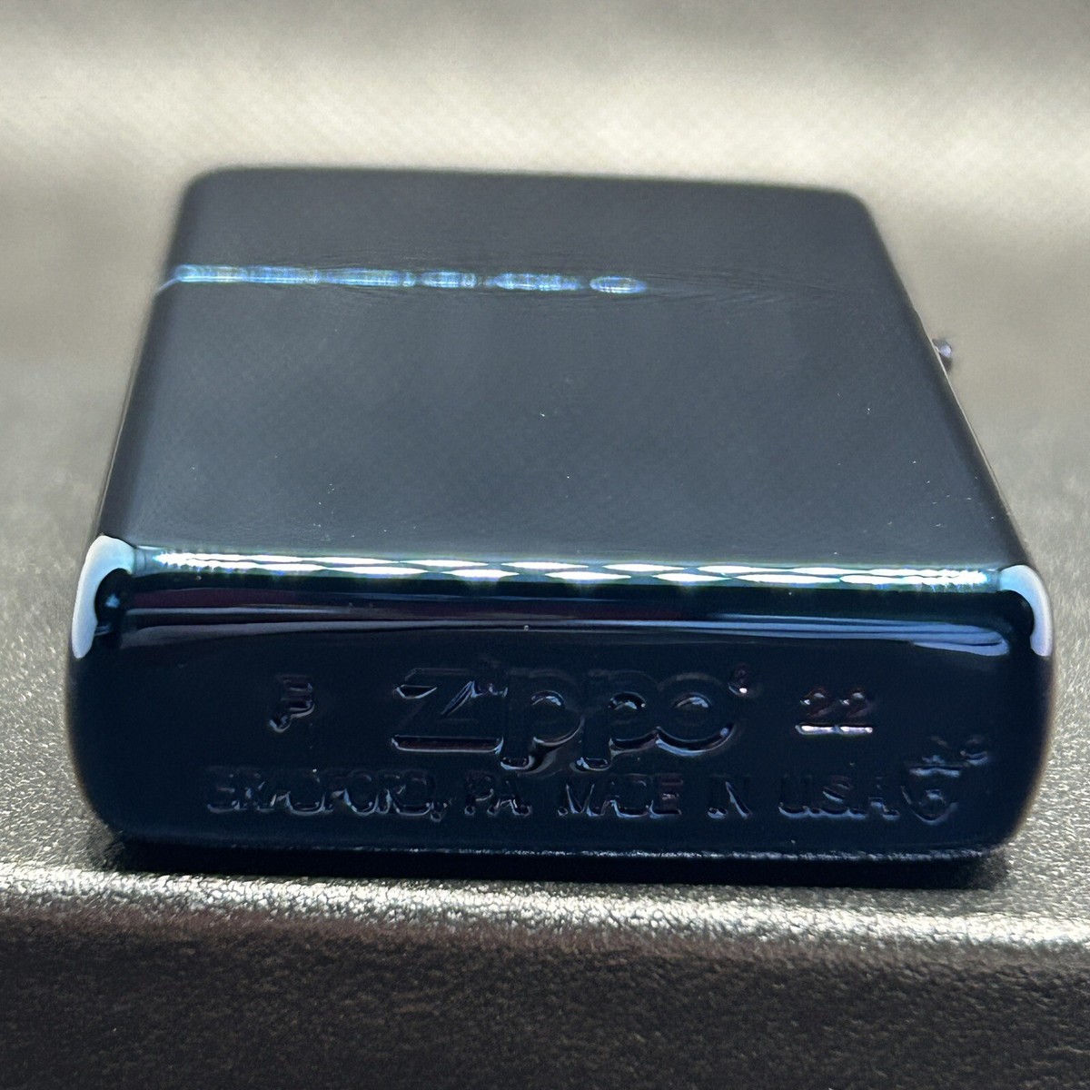 Zippo Armor Case Titanium Blue Side Logo Oil Lighter Etching Brass