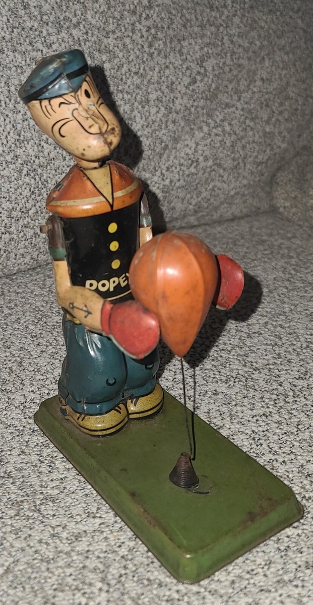 Vintage 1932 POPEYE Boxing Bag Puncher Wind Up Boxer Tin Litho Toy