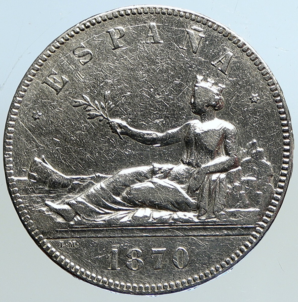 1870 SPAIN Provisional Government Liberty ANTIQUE Silver 5 Pesetas