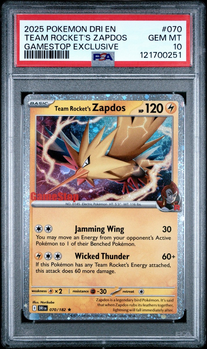 2025 POKEMON DRI EN-DESTINED RIVALS #070 TEAM ROCKET'S ZAPDOS PSA