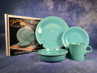 Vintage Fiestaware Turquoise 4 Piece Place Setting, 831 107 in