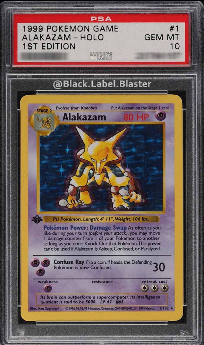 1999 Pokemon Base Set 1st Edition Shadowless Holo Alakazam #1