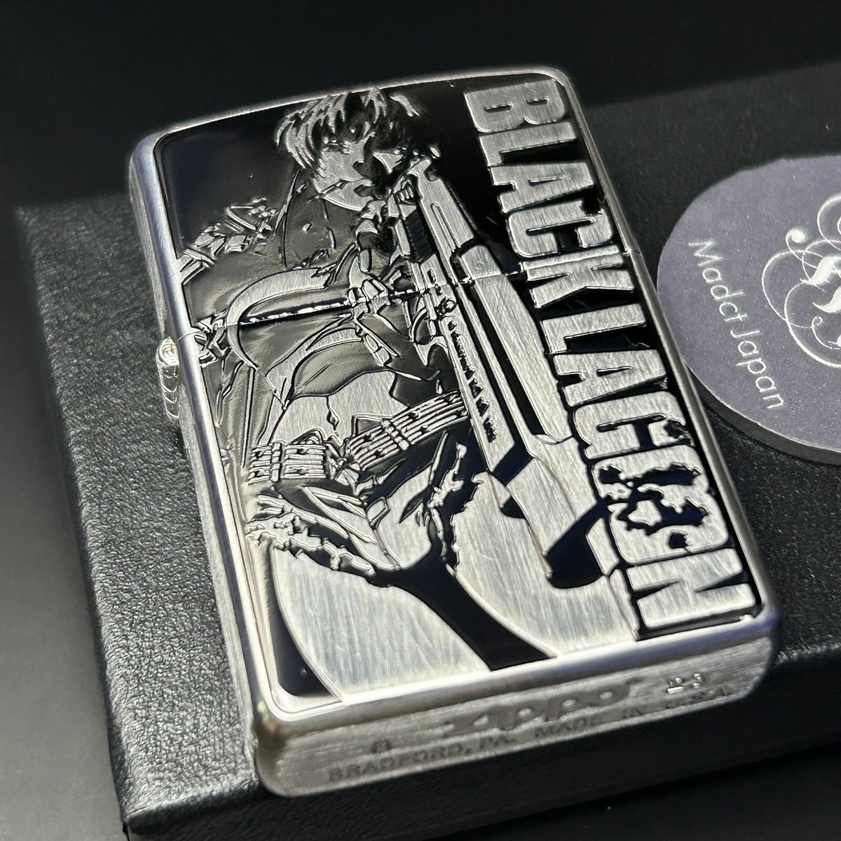 Zippo Black Lagoon Revy Bullet Marks Lighter Etching Silver Brass