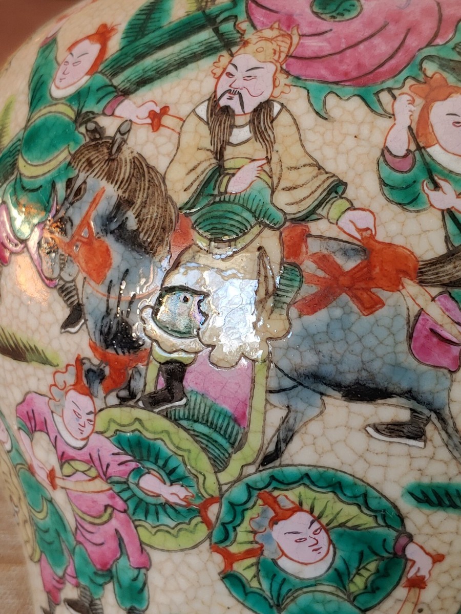 清同治哥釉五彩瓷杨家将大破天门阵将军罐Tongzhi Period Ge Glazed