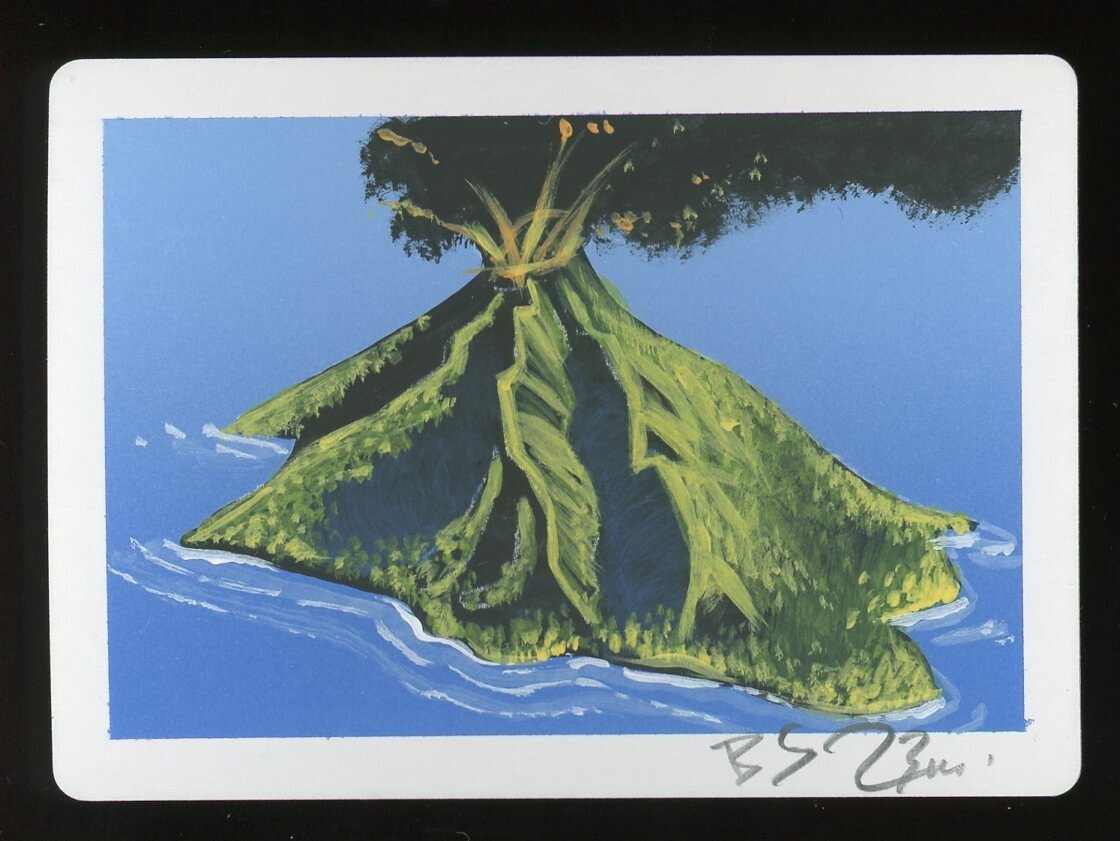 PAINTED & Signed Magic {M30} Retro Frame Volcanic Island Artist