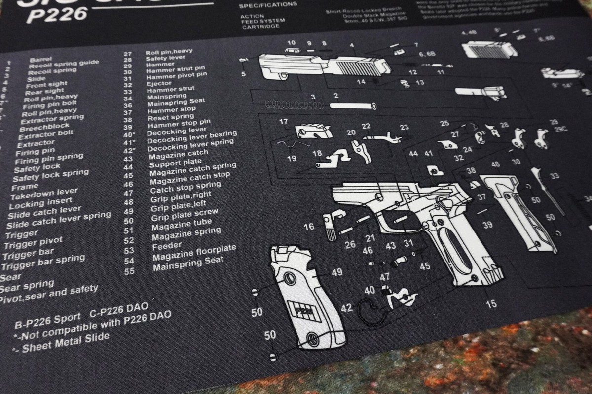 Gun Cleaning Mat for Sig Sauer P226 Breakdown Schematics Parts